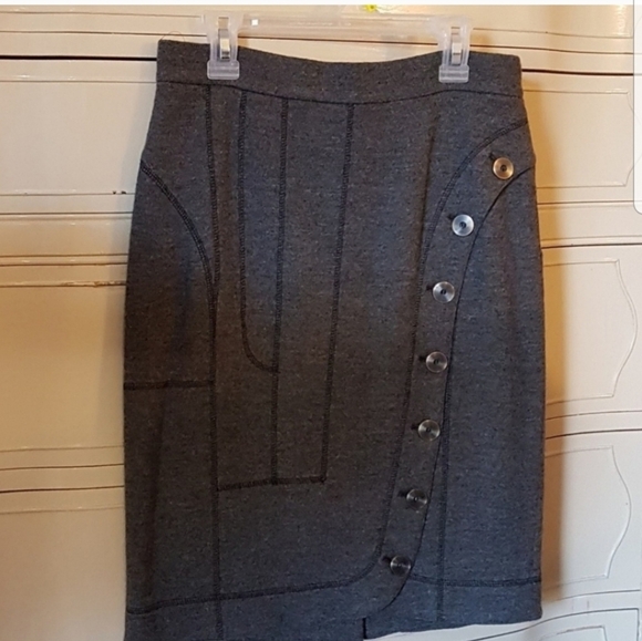 RARE Derek Lam Cashmere Wool Italian Gray Skirt Luxury Button Detail Spring Fall - Picture 6 of 8